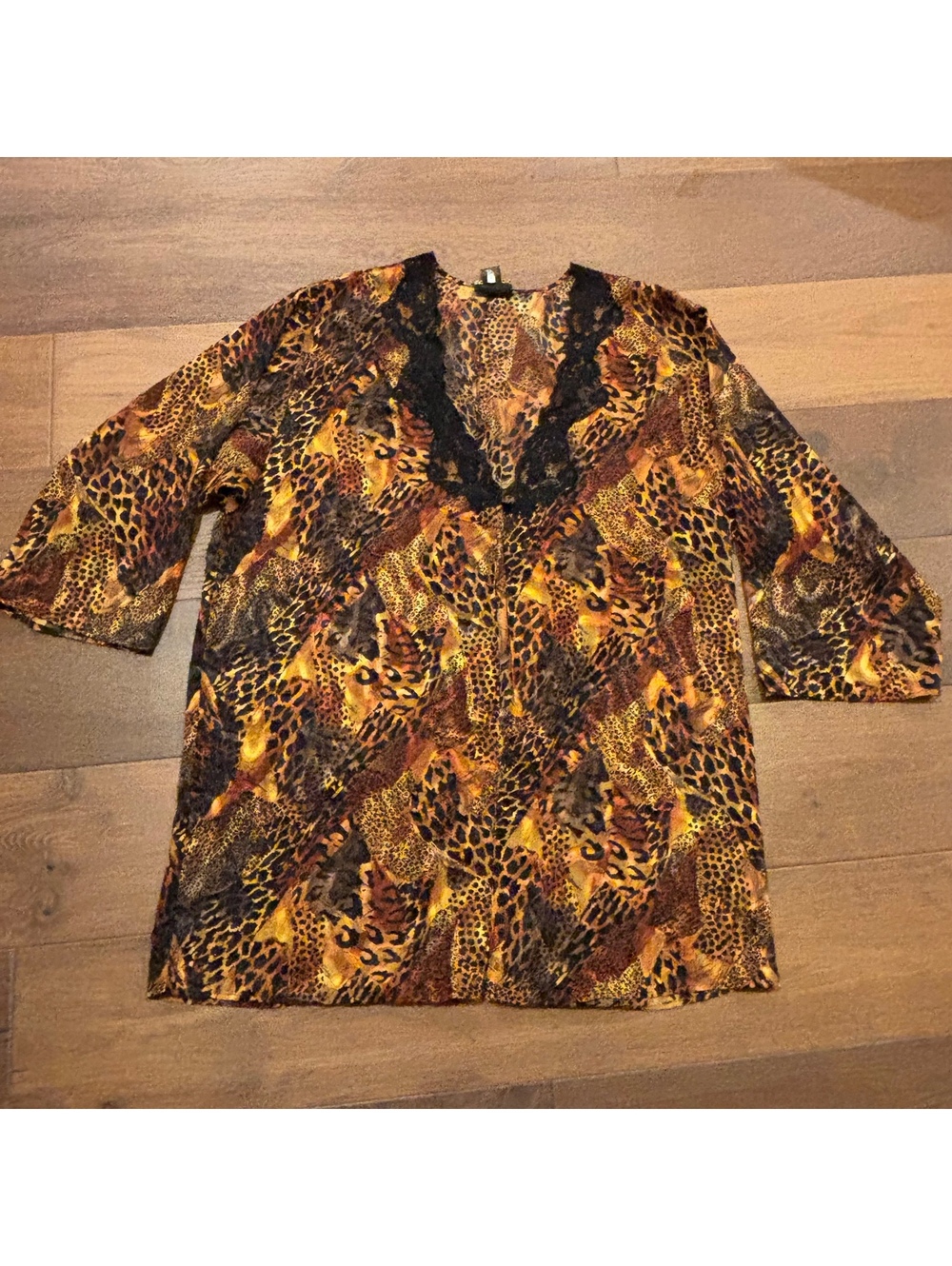 Vintage 80s 90s Solange Satin Lingerie Robe, XL, 14-20, Cheetah Leopard Print